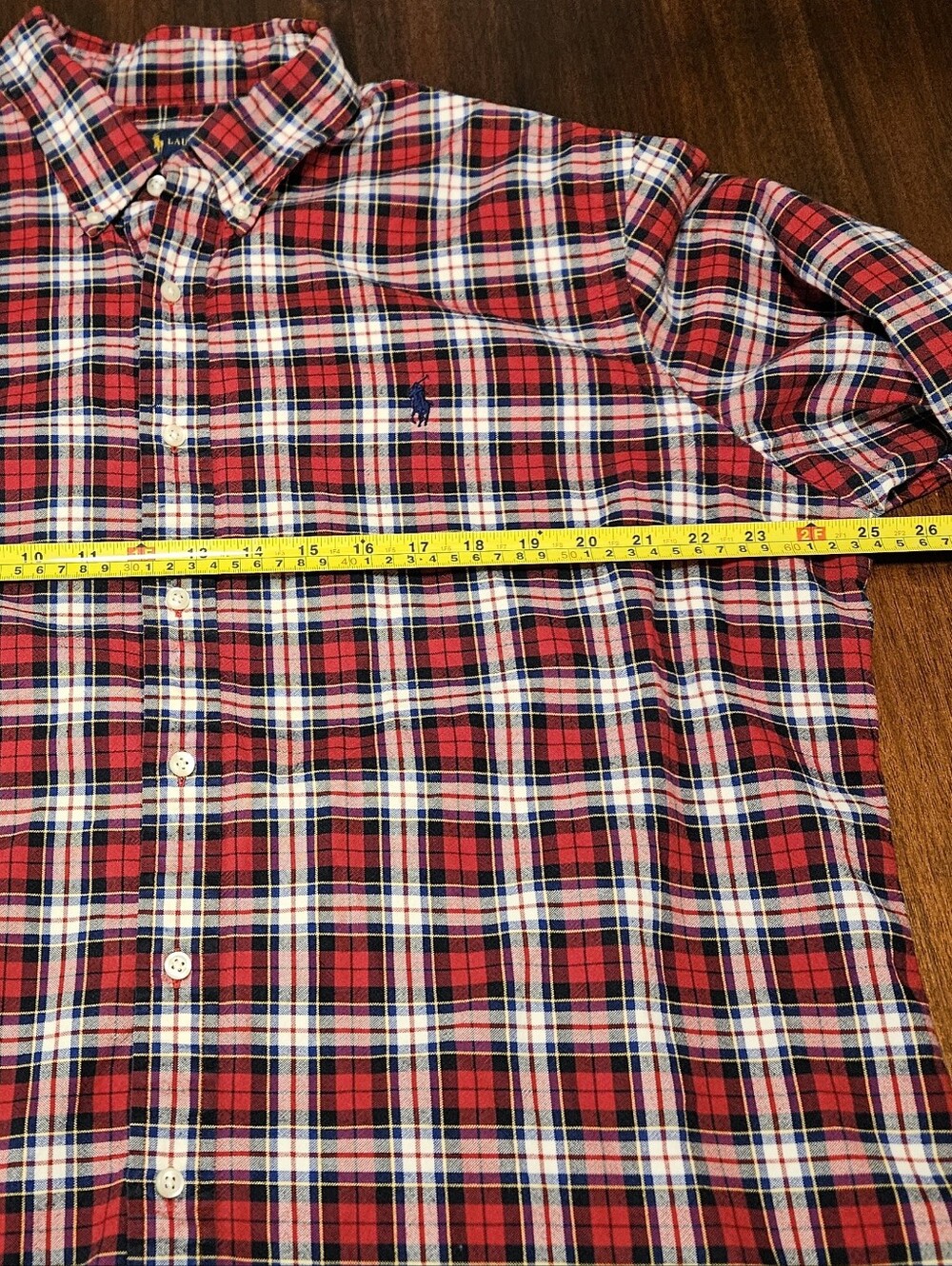 Ralph Lauren Mens Red Navy Plaid Button-Up Shirt - Picture 4 of 7
